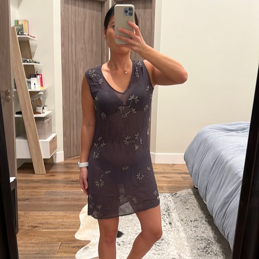 NEW Chan Luu beaded sheer mini dress S